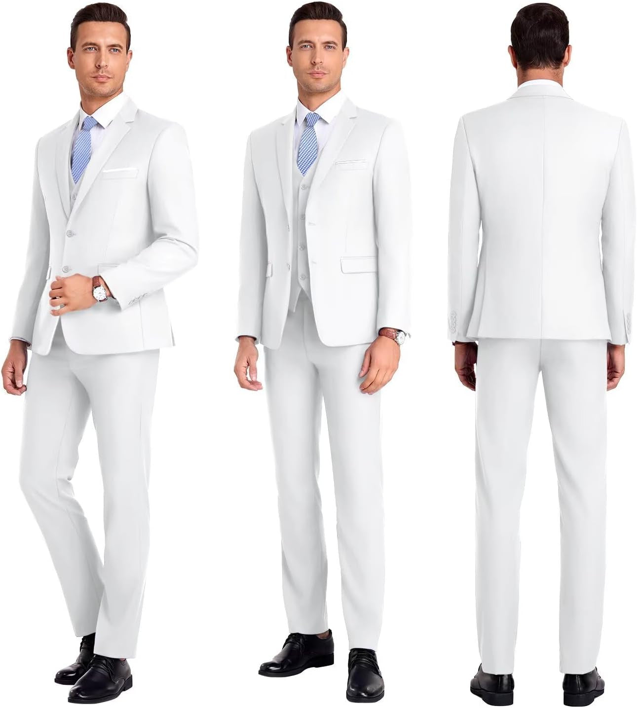 Men Suit 3 Pieces Slim Fit, 2 Buttons Groomsmen Business Jacket Vest Pant Prom Tuxedo with Tie
