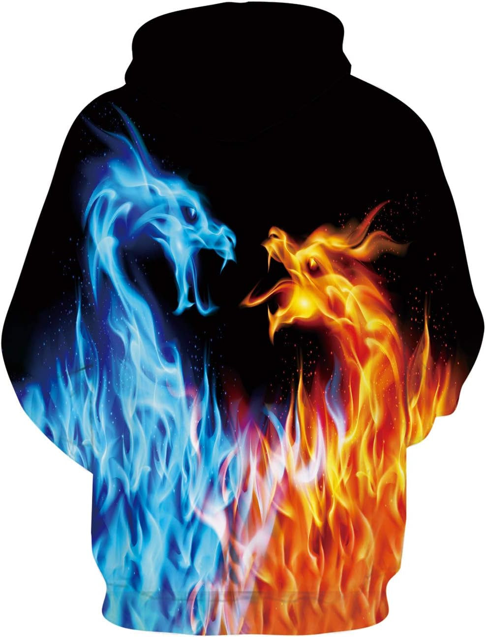Men Women 3D Realistic Digital 3D Smoke Fire Dragon Print Pullover Hoodie Long Sleeve Hooded Sweatshirt Yellow Blue
