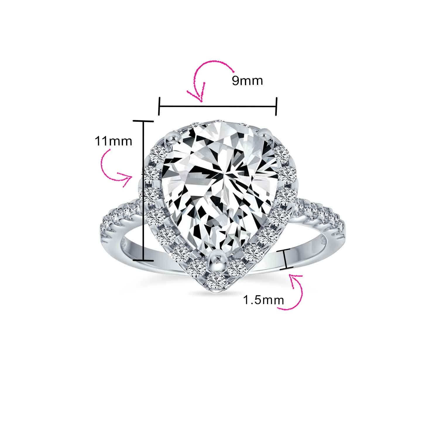 Womens 9CT Pear Shaped Halo Solitaire Engagement Ring CZ Pave Band