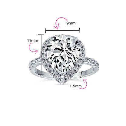Womens 9CT Pear Shaped Halo Solitaire Engagement Ring CZ Pave Band