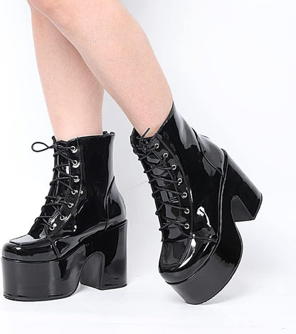Platform Boots Goth Boots for Women Chunky Heeled Combat Goth Boots Buckle Knight Punk Gothic Boots Lace up round Toe Ankle Booties