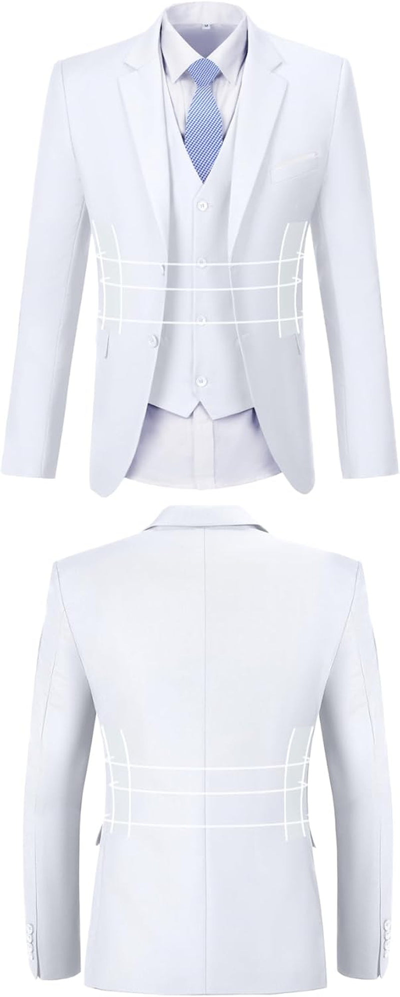 Men Suit 3 Pieces Slim Fit, 2 Buttons Groomsmen Business Jacket Vest Pant Prom Tuxedo with Tie
