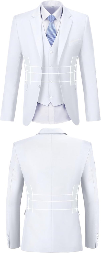 Men Suit 3 Pieces Slim Fit, 2 Buttons Groomsmen Business Jacket Vest Pant Prom Tuxedo with Tie