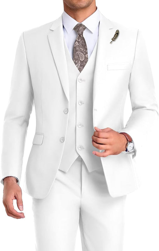 Men Suit 3 Pieces Slim Fit, 2 Buttons Groomsmen Business Jacket Vest Pant Prom Tuxedo with Tie