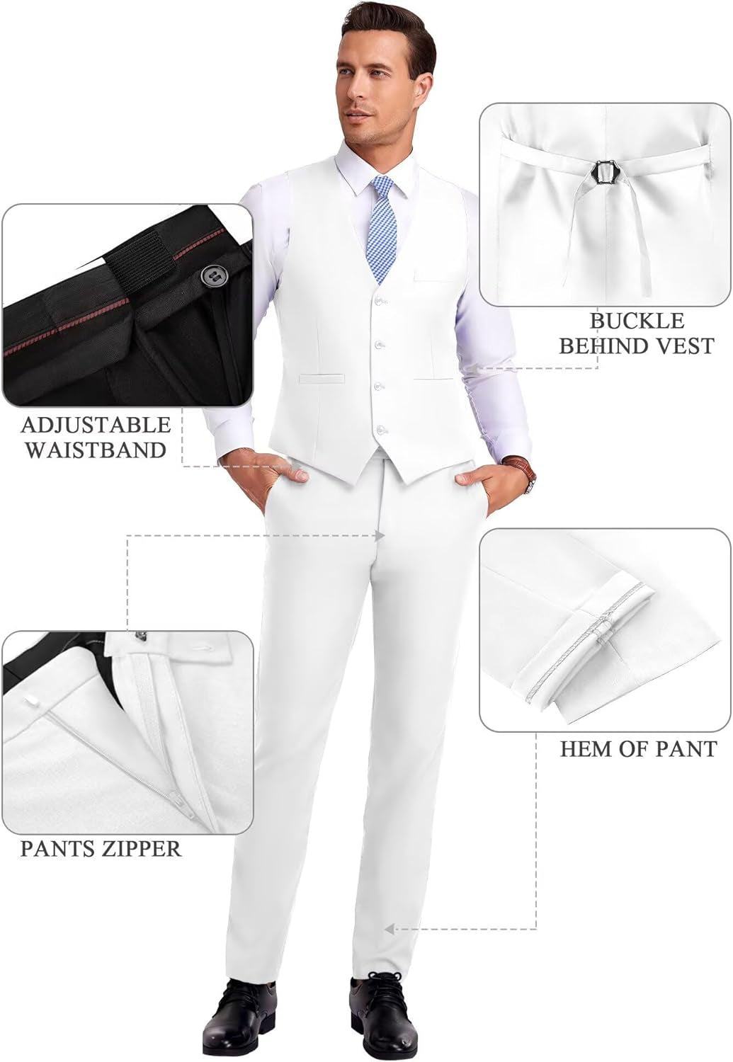 Men Suit 3 Pieces Slim Fit, 2 Buttons Groomsmen Business Jacket Vest Pant Prom Tuxedo with Tie