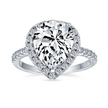 Womens 9CT Pear Shaped Halo Solitaire Engagement Ring CZ Pave Band